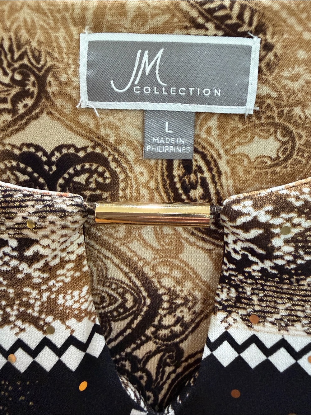 JM Collection | Black Metallic Paisley Keyhole Top - Picture 3 of 9